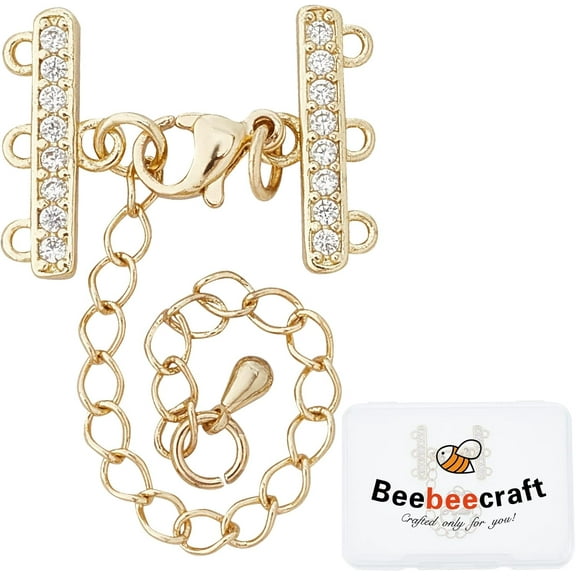 2 Sets 18K Gold Plated Multi Strand Clasps with Lobster Clasps Adjustable Chain Connector Cubic Zirconia 3 Strand Clasps Chain Extender for DIY Necklaces Bracelets Jewelry Making