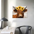 thumbnail image 3 of General Sunflower Highland Cow Wall Art: Funny Farm Animal Canvas Picture Painting, Rustic Farmhouse Artwork Decor Bathroom Decoration, Cute Brown Cattle Poster Print for Home Kitchen Bedroom 20x16in, 3 of 4