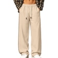 thumbnail image 2 of Babcutegg Wide Leg Pants for Men Drawstring with Pockets Loose Fit Fall Winter Casual Pants Khaki Size L, 2 of 10