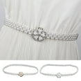 thumbnail image 2 of Yesbay Pearl Belt for Women Rhinestone Floral Pearl Decorative Waist Chain Sweet Dress Elastic Belt Elegant Party Accessory, 2 of 8