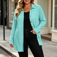 thumbnail image 5 of Plus Size Women's Collared Button Front Cardigan, Lightweight Loose Mid Length Outerwear for Daily Casual Green L, 5 of 9