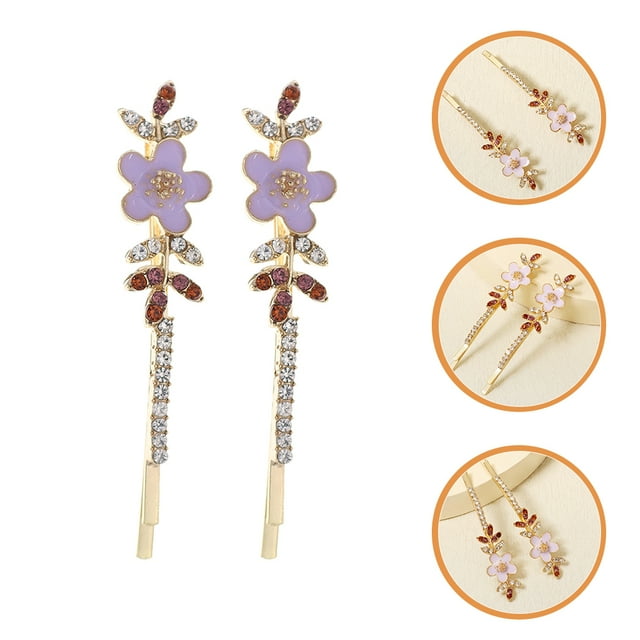 WRITWAA 1Pair Rhinestone Flower Hair Barrettes Purple Decorative Bobby Pins for Secure Hair Styling