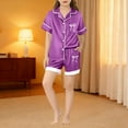 thumbnail image 2 of Kids Silk Pajamas Girls Bow Print Short Sleeve Button Down Nightwear with Shorts Set Girls Casual Pajamas Set 10-11 years Pajamas Girls, 2 of 4