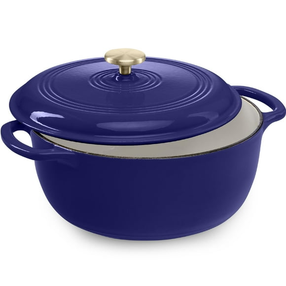 Best Choice Products 7.5 Quart Enamel Cast-Iron Round Dutch Oven, Family Style Heavy-Duty Pre-Seasoned Cookware for Home, Kitchen, Dining Room, Oven Safe w/Lid, Dual Handles - Sapphire Blue