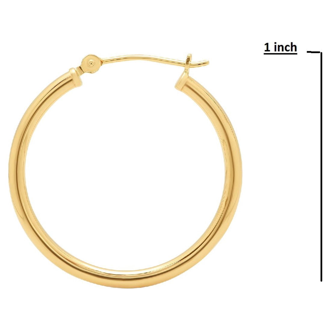 Amanda Rose Collection REAL 14K Yellow Gold 1 inch Round Classic Hoop Earrings for Women