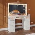 thumbnail image 6 of DIYSET 43" Makeup Vanity Desk with Lights and Mirror, 12 Bulb Hollywood Vanity with Glass Top, 9 Drawer Storage, Built-In Charging Station, Large HD Mirror for Bedroom, 6 of 9