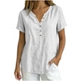 thumbnail image 4 of biudgviw Summer Tops for Women Short Sleeve Henley Shirts Cotton Linen Casual V Neck T-Shirt with Buttons Beach Vacation Clothes, 4 of 6