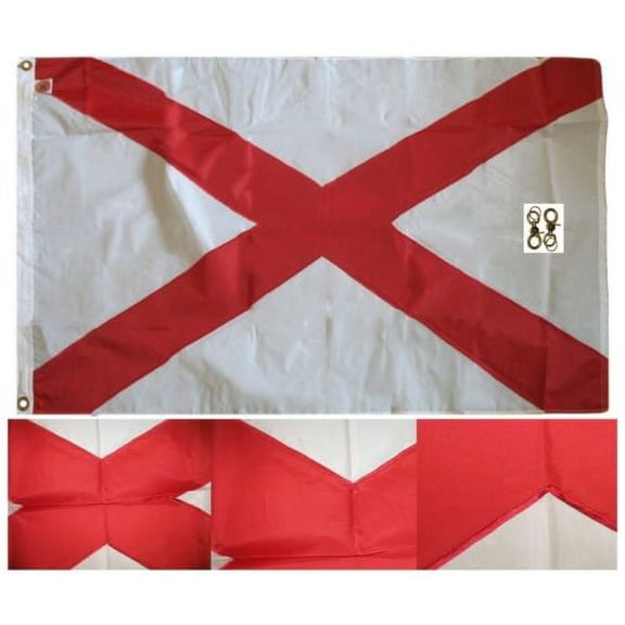 3x5 Embroidered Sewn State of Alabama 300D Nylon Flag 3'x5' Banner With 2 Clips