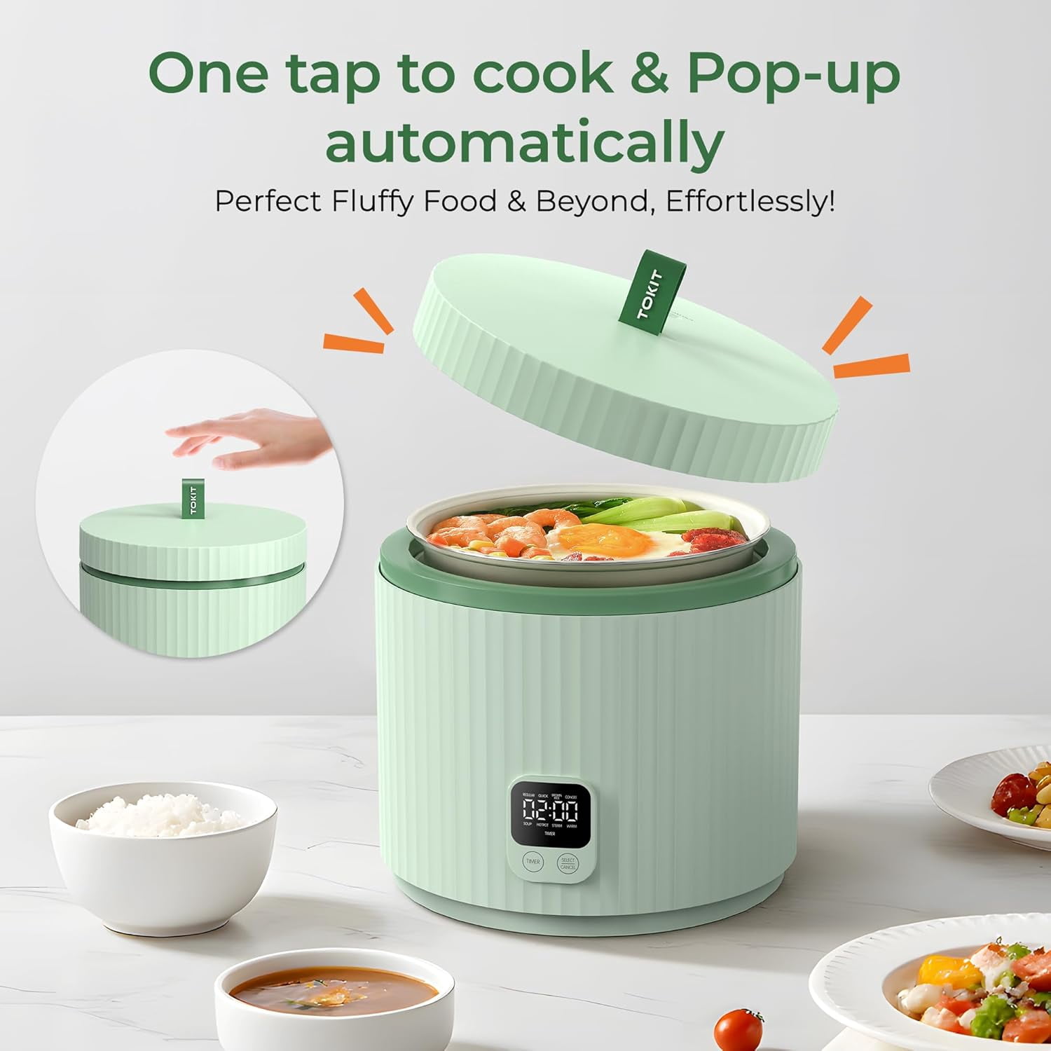 Rice Cooker 3 Cup Uncooked, 8 Functions  Cooker with Ceramic Pot for 1-3 People