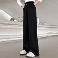 thumbnail image 5 of CPNG Girls Casual Pants Elastic High Waist Straight Wide Leg Pants with Frayed Edge Lightweight Breathable Streetwear Pants, 5 of 7