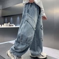 thumbnail image 5 of YMNXA Children Kids Boys Denim Pants Elastic Waist Wide Leg Straight Fit Comfortable Loose Fit Cargo Jeans Trousers With Pockets For Daily Wear,Blue,6-7 Years, 5 of 7