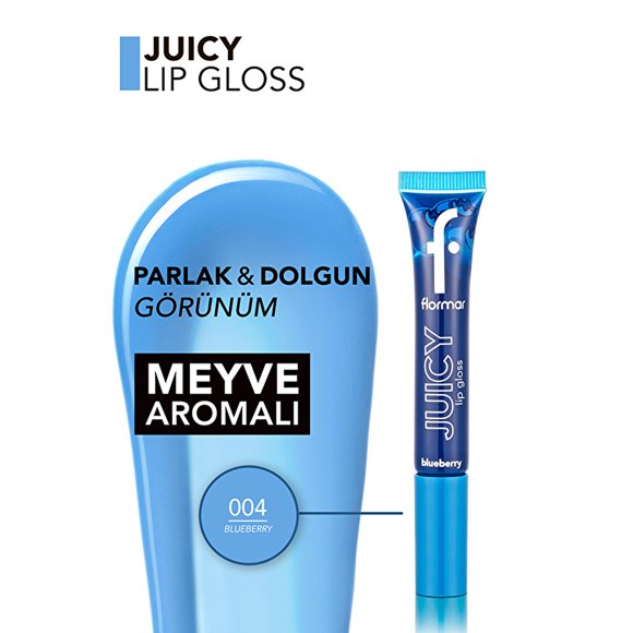 Flormar Juicy Natural Color-Providing Fruit Flavored Moisturizing Lip Gloss 004 Blueberry