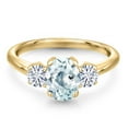 thumbnail image 3 of Gem Stone King 18K Yellow Gold Plated Silver Ring Aquamarine Moissanite (1.66 Cttw), 3 of 7