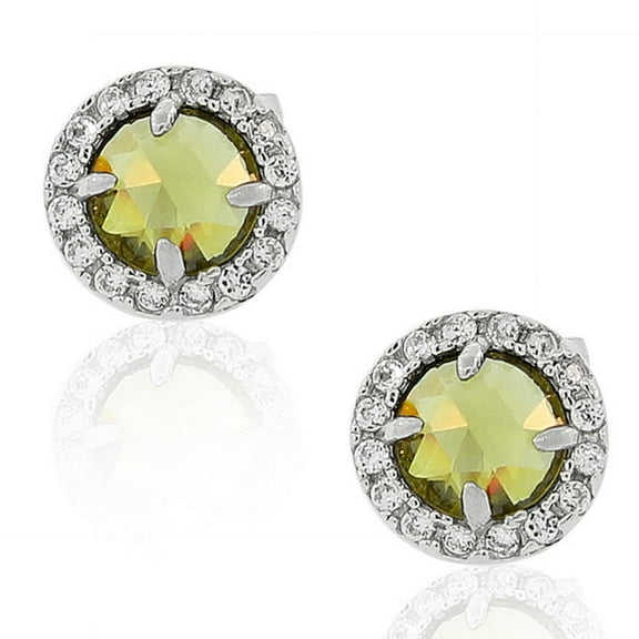 925 Sterling Silver Green White Round CZ Stud Earrings