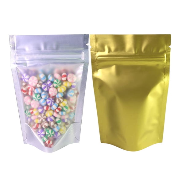 QQ Studio 100PCS Matte Double-Sided Colored Stand-Up Bags (8.5x13cm (3.3x5.1""), Translucent/Gold)