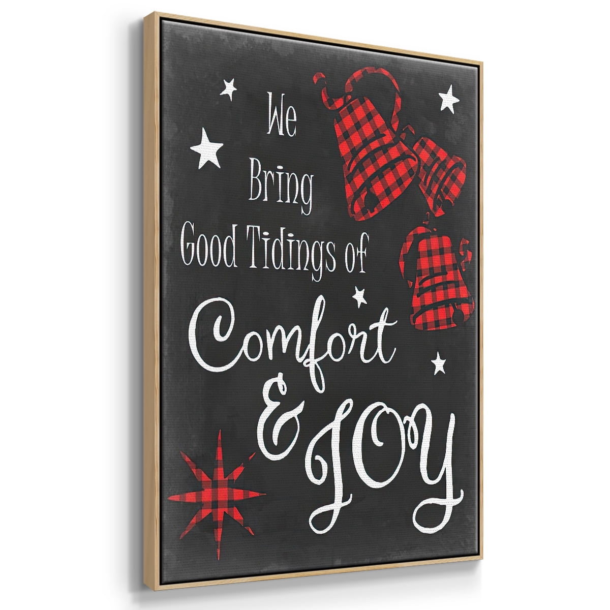 Comfort and Joy in Red - Framed Gallery Wrapped Holiday Canvas - 25 x 37 - Natural Wood Frame