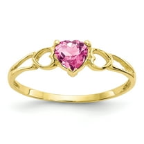 10K Yellow Gold Polished Geniune Pink Tourmaline Birthstone Ring Size 6