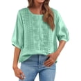 thumbnail image 3 of DENGDENG Embroidered Cotton Linen Tops for Women 3/4 Sleeve Summer Boho Peasant Gauze Blouses Dressy Casual Bohemian Shirts, #03 Light Green M, 3 of 7