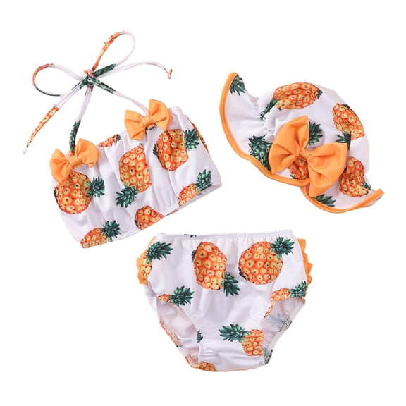 TAIAOJING Toddlers and Baby Girls' Swimsuit Bowknot Sunflower Watermelon Pineapple Print Ruffles Two Piece Swimwear Bikini With Hat Outfits Bathing Suit 18-24 Months