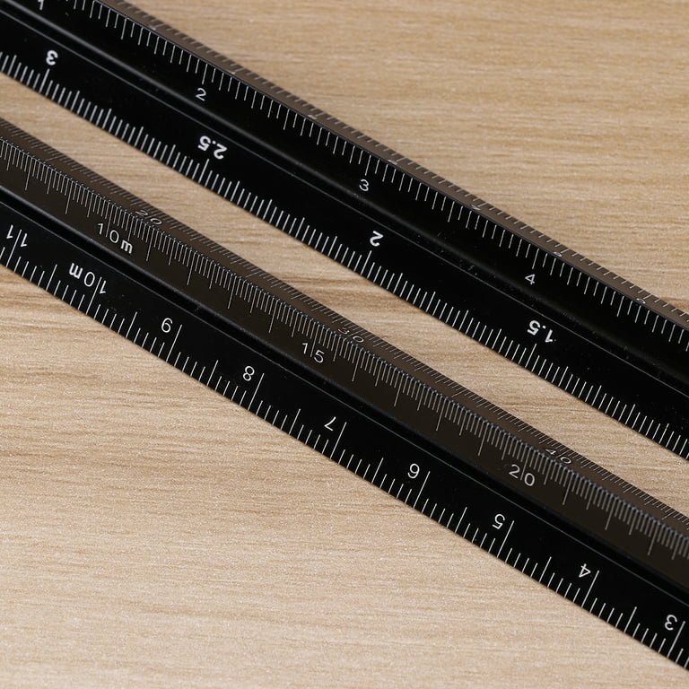 2pcs Proportion Ruler Premium Durable Aluminum Triangular Scale Ruler  Measuring Tool Drafting Ruler (Black) 