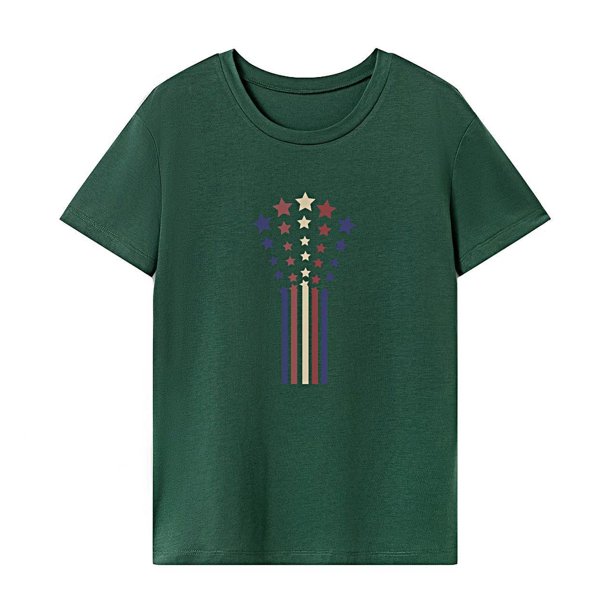 Camiseta para mujer de verano simple y ligera con cuello redondo para viajes de compras navideñas Verde