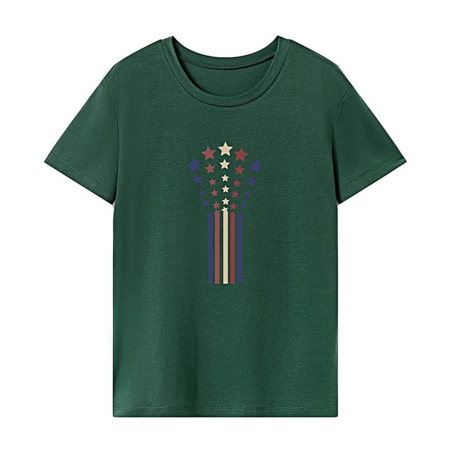 Camiseta para mujer de verano simple y ligera con cuello redondo para viajes de compras navideñas , Verde, xxl