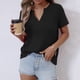 thumbnail image 3 of Mujeres de Verano Tops Nuevo Color Sólido Cuello en V Manga Corta con una Hendidura en el Doblado, Poliéster, 3 of 8