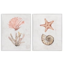 Stupell Industries Neutral Pastel Sea Life Nautical & Beach Painting White Framed Art Print Wall Art, 16 x 20, Set of 2