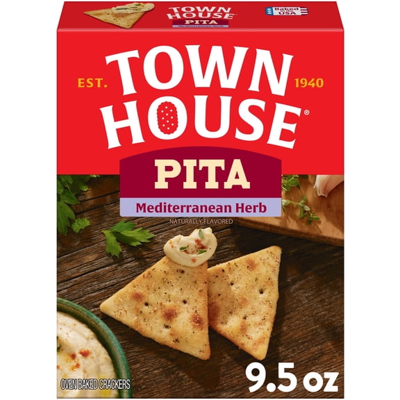 Town House Pita Mediterranean Herb Oven Baked Crackers, Salty Snacks, 9.5 oz