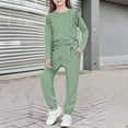 thumbnail image 5 of VBTAPA Girls Outfit Set 2 Piece Casual Sweatsuit Ruffle Trim Long Sleeve Crewneck Tops with Jogging Pants Tracksuit Set Green 6 Years, 5 of 7