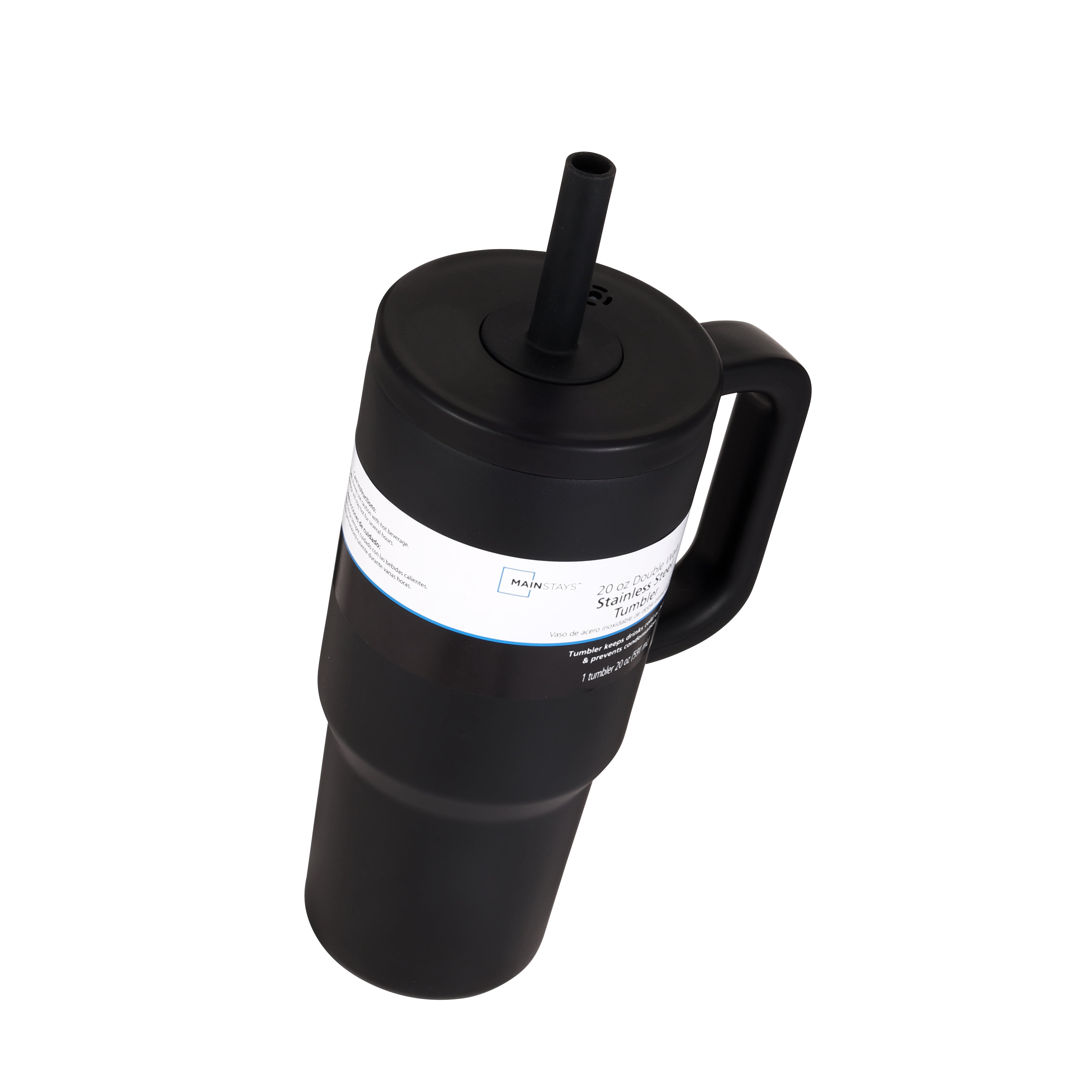 Mainstays 20 oz Stainless Steel Double Wall Tumbler , Straw Lid, Black