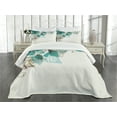 thumbnail image 3 of Ambesonne Retro Quilted Bedspread Set 3 Pcs, Flowers Buds Leaf, Queen Size, Teal Pale Green, 3 of 5