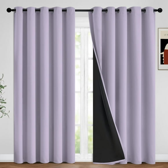AIR-100% Blackout Window Curtain Panels for Bedroom, Heat and Full Light Blocking Drapes with Black Liner for Nursery, Thermal Insulated Solid Grommet Panels for Living Room, 62Wx84L, Lilac, 2 Panels
