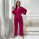thumbnail image 2 of Conjunto de pijama clásico de seda satinada con botones para mujer: camiseta de manga larga y pantalones para dormir o estar por casa, 2 of 8