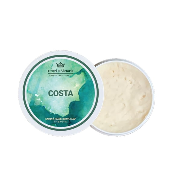 Jabón de afeitar tradicional Henri et Victoria para hombres | Fragancia Costa | El afeitado suave crea una agradable fragancia duradera | Canadiense elaborado por artesanos expertos 114 g (4 oz)
