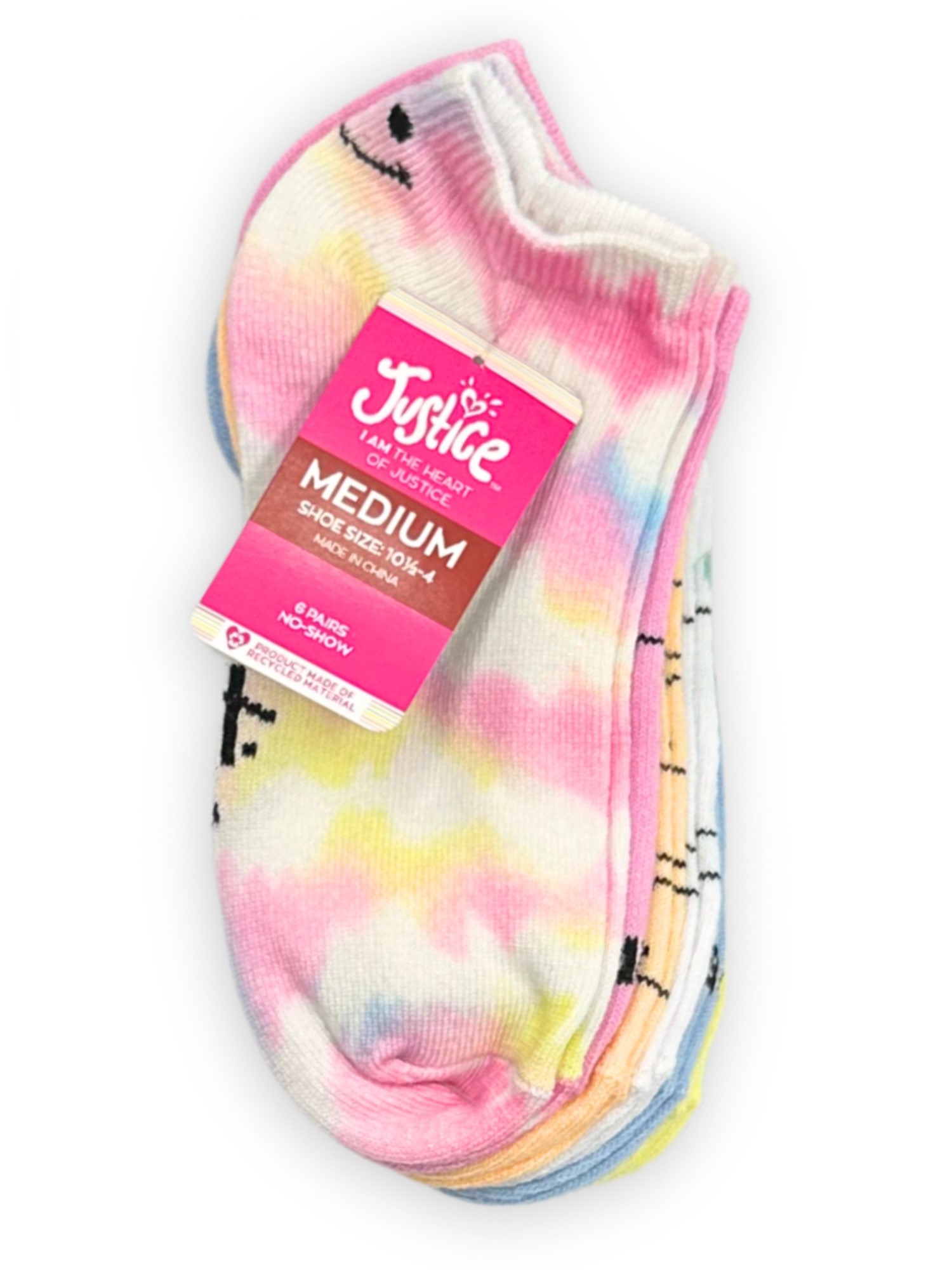 Justice Girls No-Show Socks 6-Pack, Sizes M-L