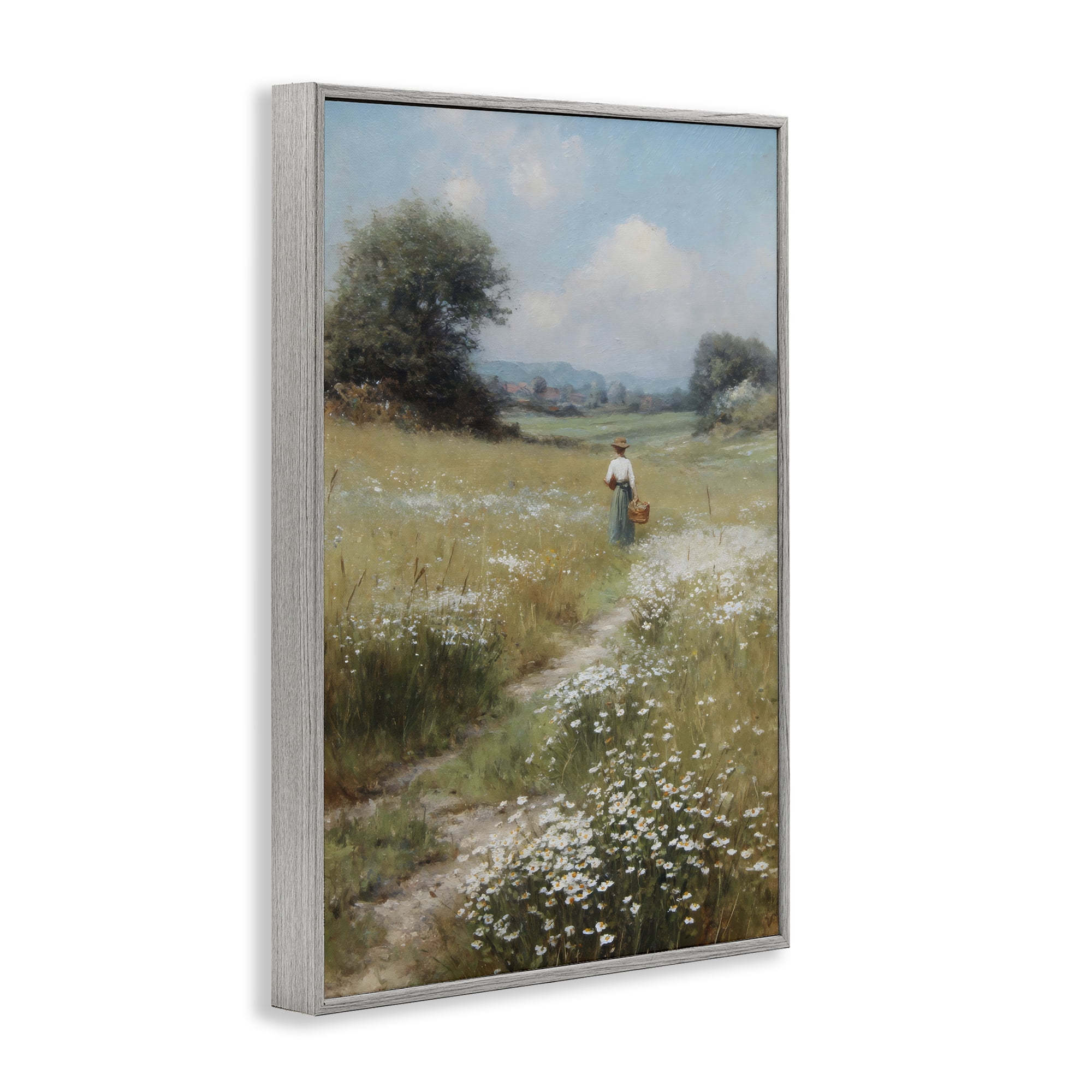 Stupell Industries Flower Gazing in Summer Meadow Gray Framed Giclee Art, design by Petal Prints Design