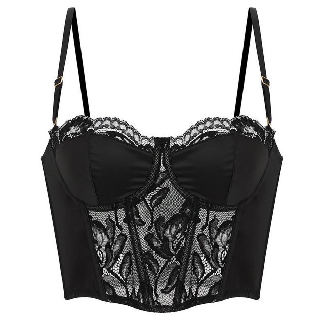Sujetador moldeador de cuerpo con diseño de espiga larga para mujer, ropa interior sexy con ribete de encaje brillante, aro de acero suave, sujetador tipo chaleco fruncido