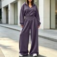 thumbnail image 6 of Szluipve 2 Piece Sets for Women 2 Piece Tracksuit V‑Neck Drawstring Hoodie Top High Waist Pleated Wide Leg Pants Set Casual Loose Matching Loungewear Outfit With Pockets Dark Gray M, 6 of 7
