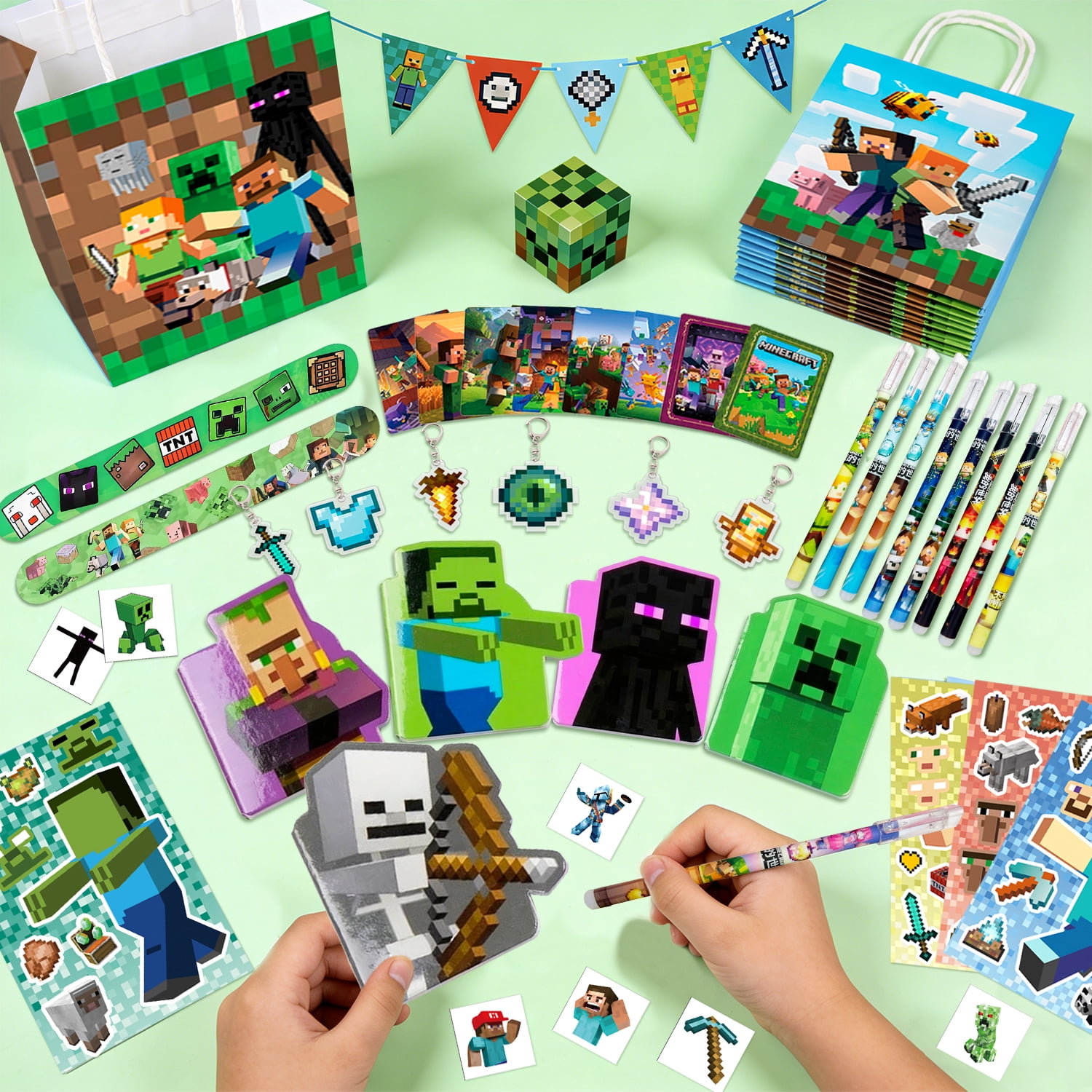 177Pcs Cube Party Favors for Kids, Cube Birthday Party Favors Set- Cube Gift Bags Key Chains Stickers Notebooks etc Cube Party Supplies for Party School