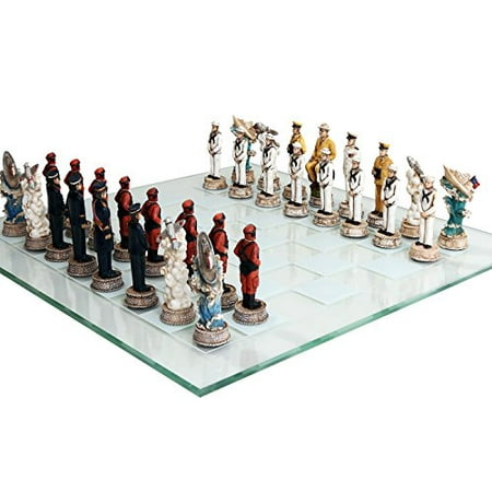 Harbor Glass World War 2 Themed Battle of Pearl Harbor Chess Set US vs Japan Hand Painted with Glass Board ()