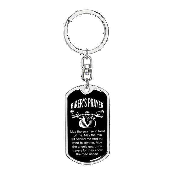 Biker's Prayer Keychain Stainless Steel or 18k Gold Dog Tag Keyring