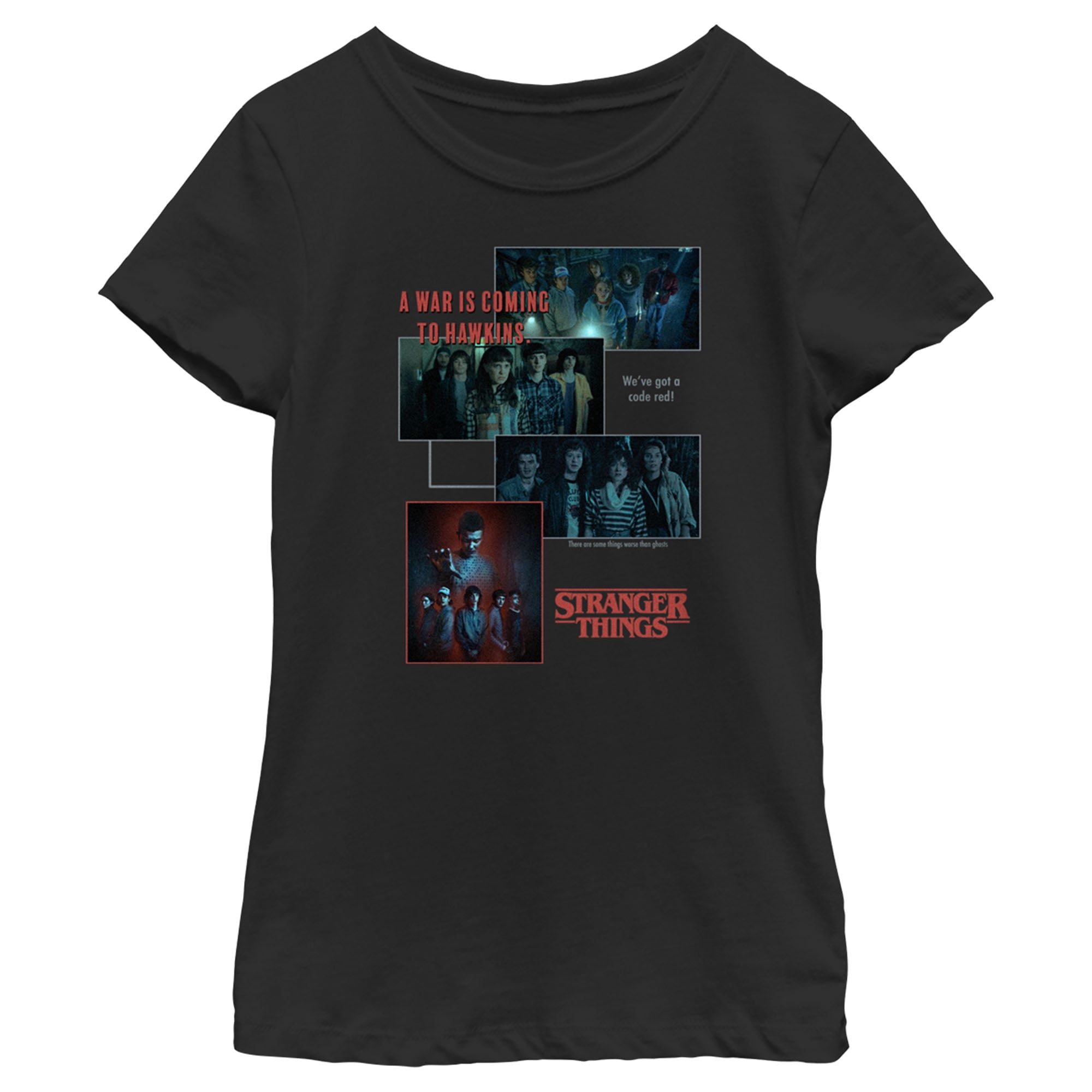 Girl's Stranger Things Scenes Collage War Is Coming To Hawkins  Graphic Tee Black X Small