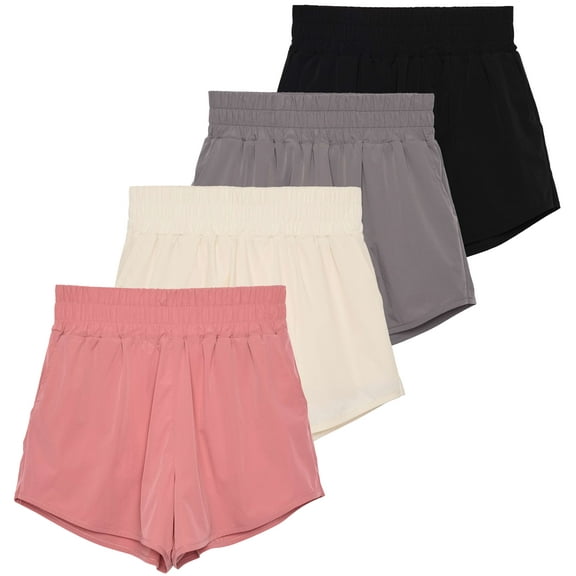 Real Essentials 4 Pack Women's 2.5'' High Waisted Running Shorts with Liner - Quick Dry, Dry Fit, Gym Workout