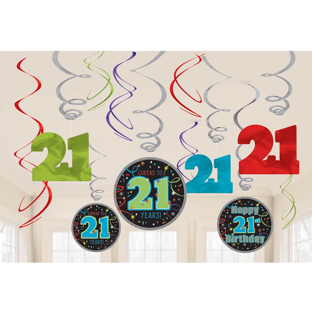 Brilliant 21st Birthday Swirl Decorations (12 Pieces) Party Supplies