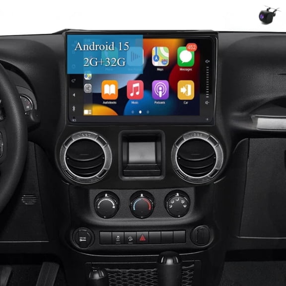 2 64GB Android 15 Car Stereo for JEEP WRANGLER 2007-2017, 7-Inch with Wireless CarPlay, Android Auto, GPS, SWC, Mirror Link & Backup Camera