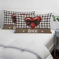thumbnail image 3 of Bow on Red Heart Pillow Covers, Linen Long Throw Pillow Case, Valentine's Day Love Black Beige Plaid Linen Holiday Pillow Protector Decorative Cushion Cover for Living Room/Bedroom 20" x 30", 3 of 8