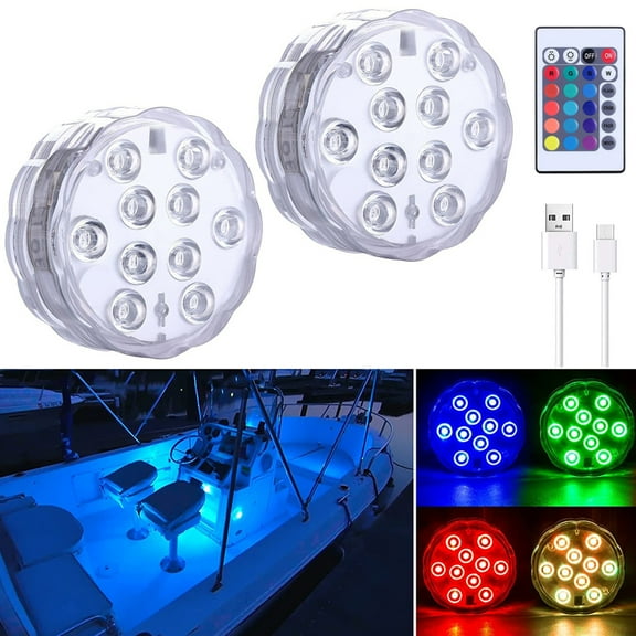 FYUU Rechargeable 16-Color Submersible LED Pool Lights with Remote Control (2 Pack)
