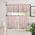 thumbnail image 2 of 3 Piece Kitchen Curtains and Valances Set Flower Pink Cafe Curtains 36 Inch Length Blue Pink Daisy Wildflower Floral Botanical Valance & Tier Curtain for Living Room Bedroom Window 54"x18"+27"x36"*2, 2 of 6