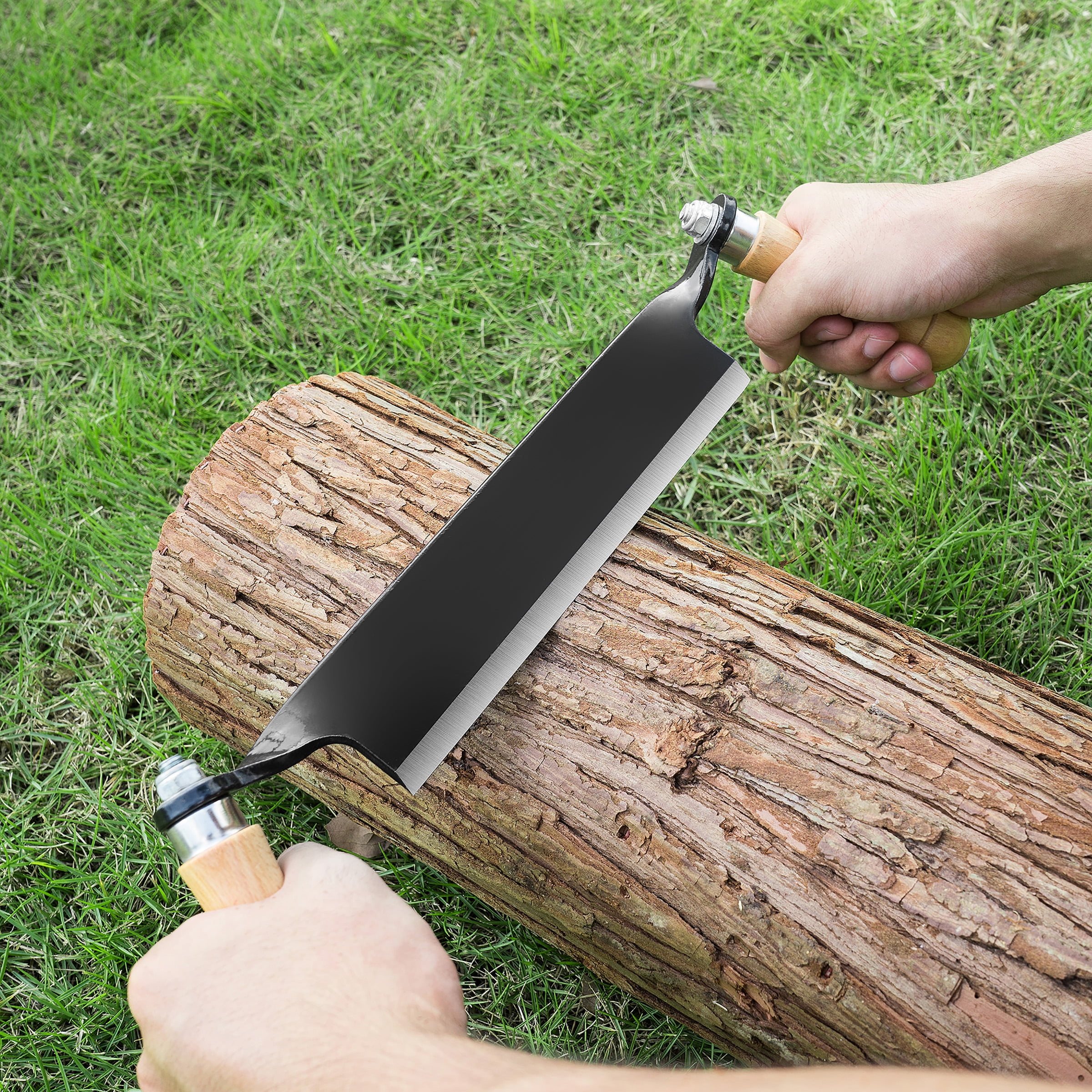 Earth Worth 8-inch Draw Knife - Straight Draw Shaver with Wood Grip Handles and Blade Cover - Debarking Tool for Firewood, Logs, and Fence Posts